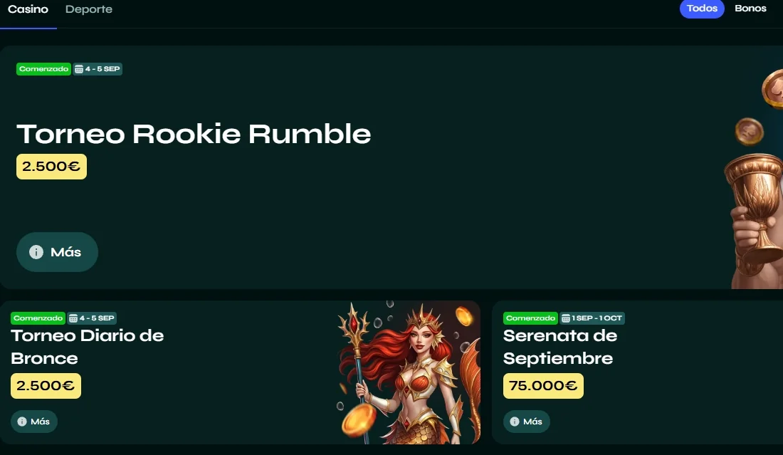 Torneos de casino en Savaspin Página de torneos en Savaspin: Rookie Rumble, August Action, VIP Golden Sunsets y premios diarios